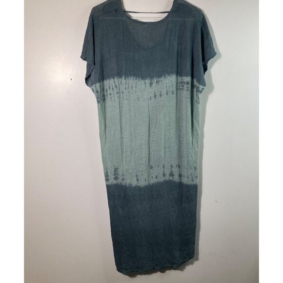 Womens Pete & Greta Johnny Was Hi Lo Linen Slub Tee Shirt Dress M Green - Picture 2 of 10